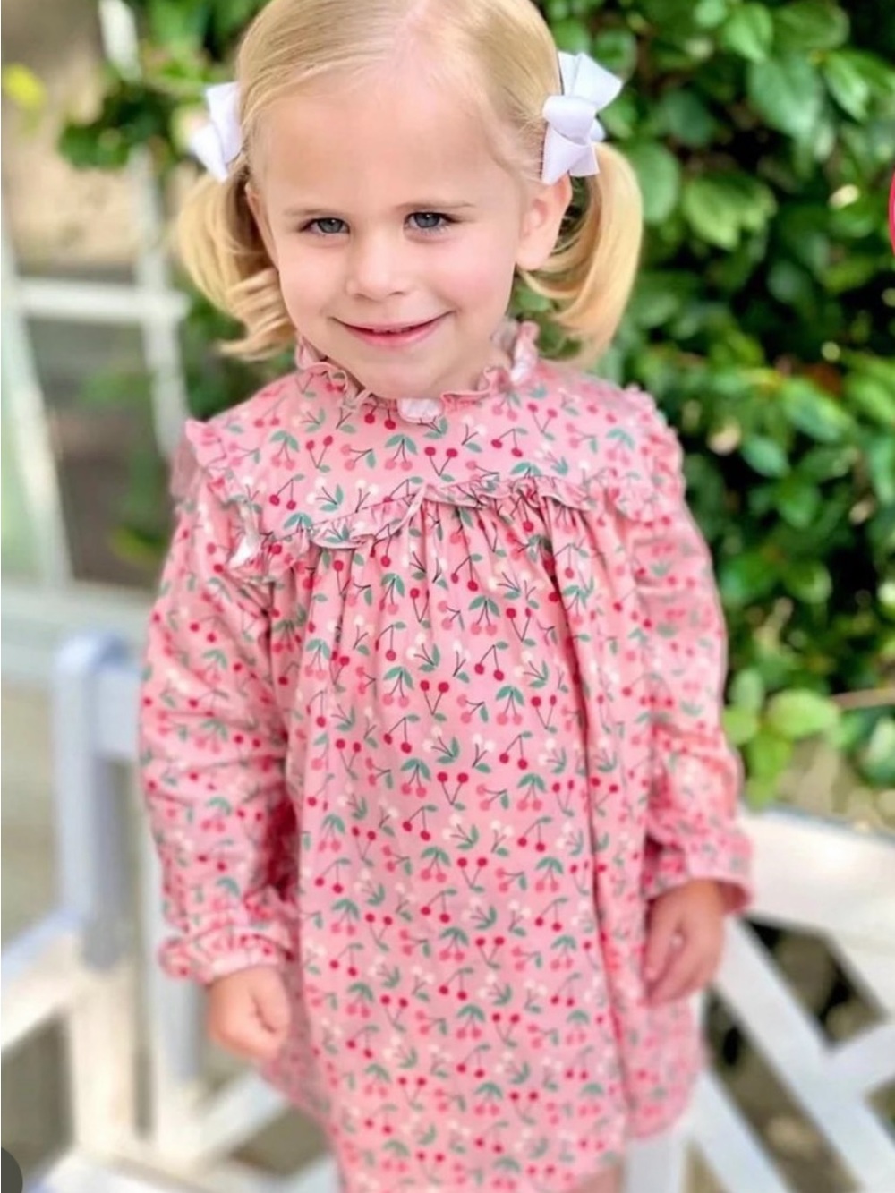 James and Lottie Pink Cherry Print Ruffle Dress